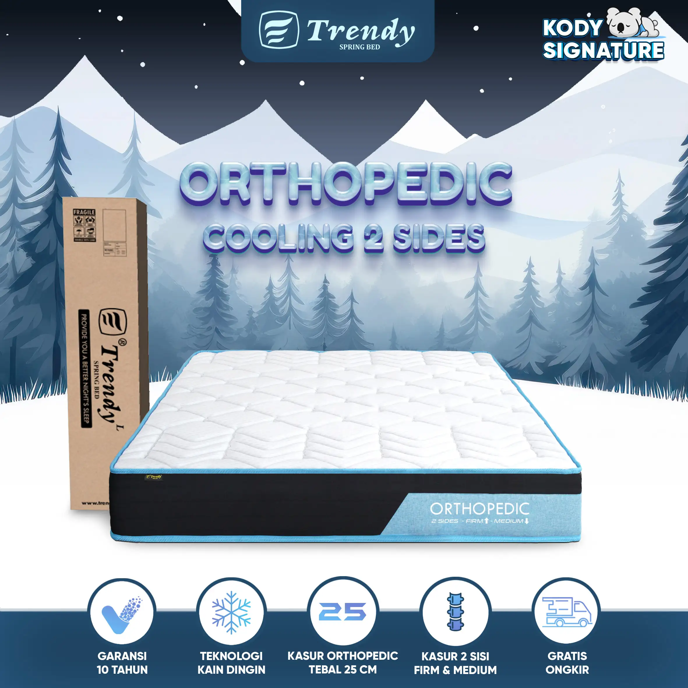 Kody Trendy Orthopedic Cooling - Kasur Orthopedic Dingin Vacuum Dalam Box 2 Sides (Firm & Medium)