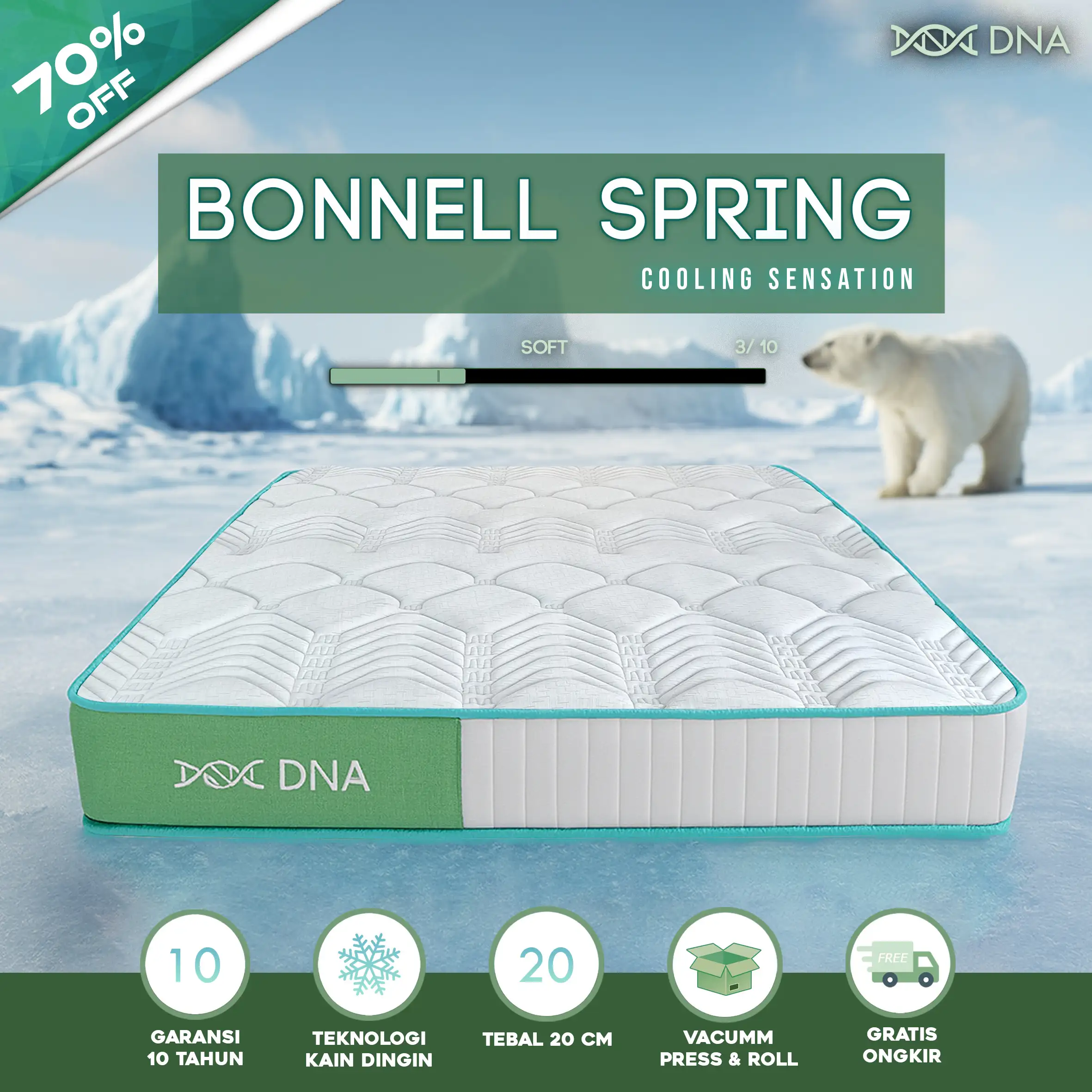 DNA Kasur Spring Bed Cooling 20-25cm - Bonnell Spring Kasur Dingin Vacuum Dalam Box