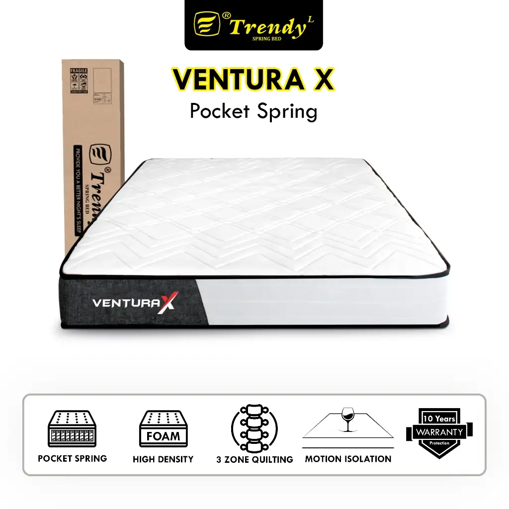 Trendy Ventura X Pocket Spring - Motion Isolation - Mattress Vacuum - Kasur Spring Bed Dalam Box
