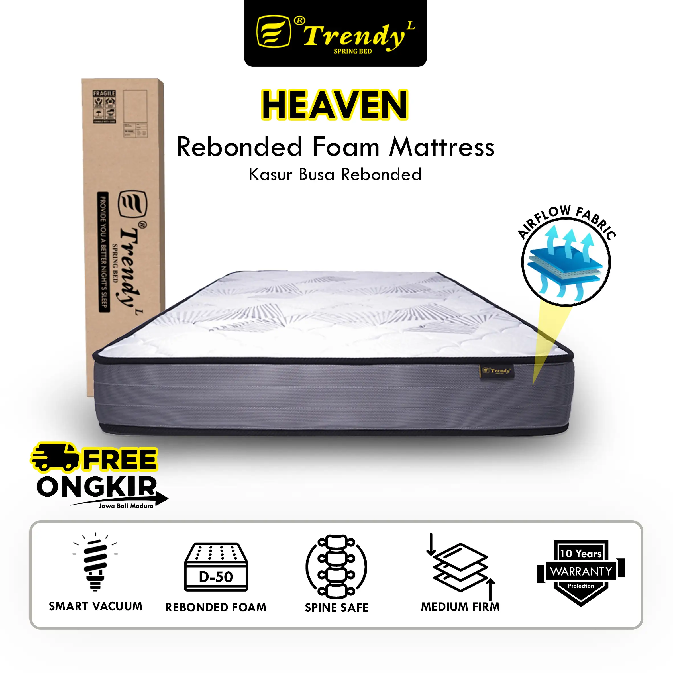 Trendy Heaven ( Vacuum Press Roll ) - Kasur Busa / Mattress / Matras Rebonded Foam (GRADE A)