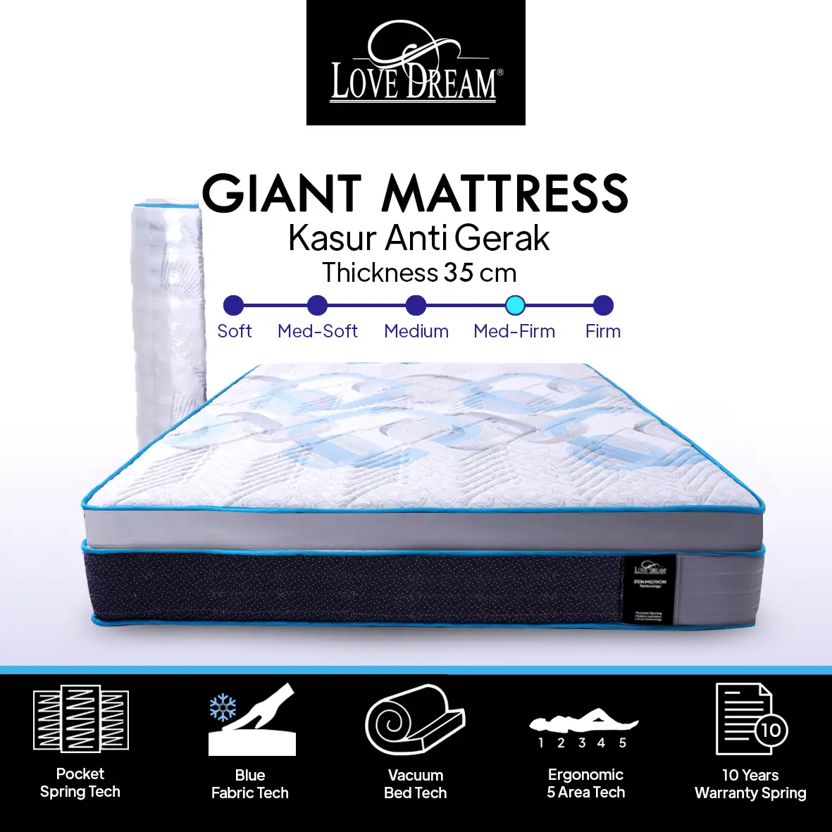 Love Dream Giant Mattress 35cm - Kasur Spring Bed In a Box /  Pocket Spring / Kasur Tebal 26-35cm