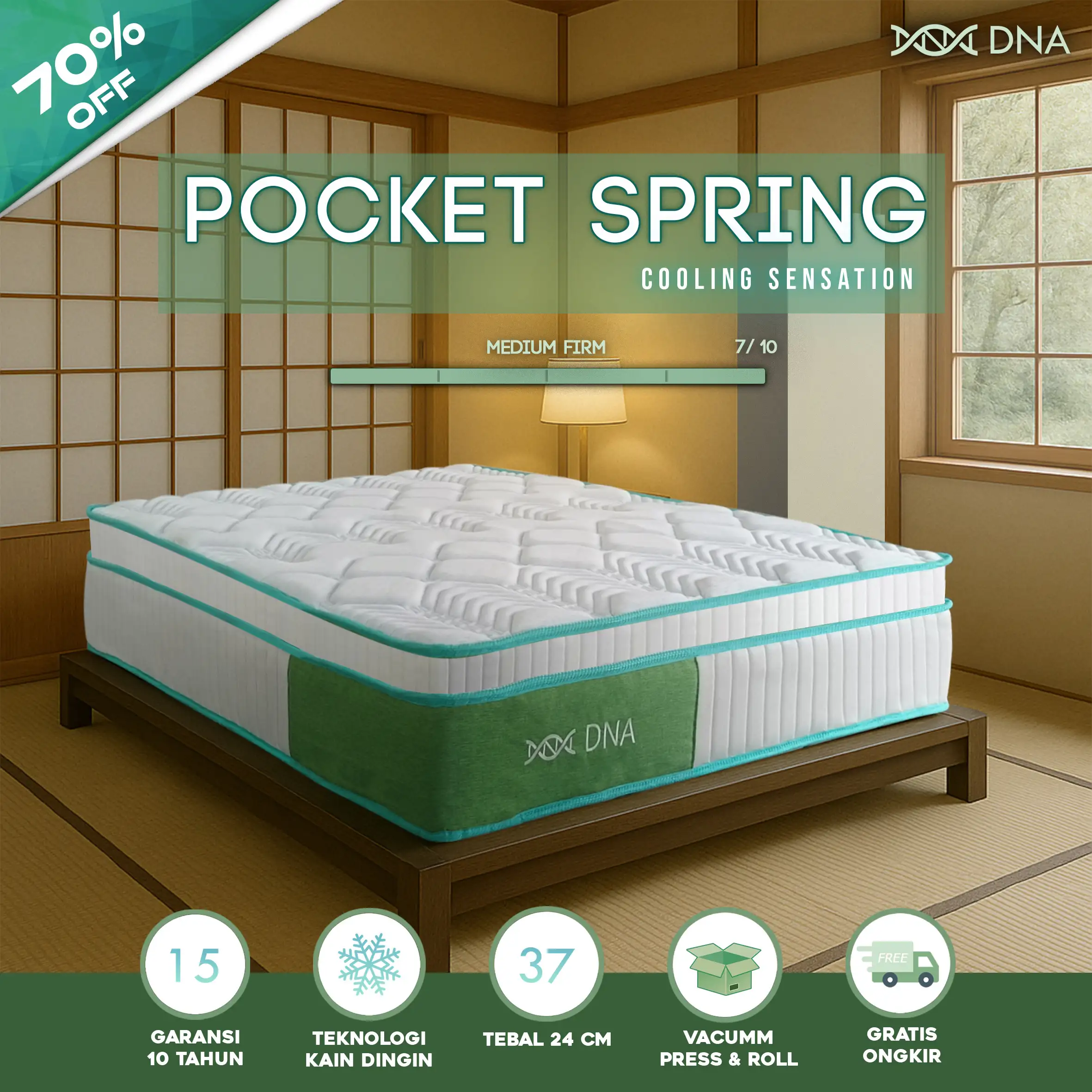 DNA Kasur Pocket Spring Cooling Sensation Giant Mattress 32-37cm - Vacuum Dalam Box - Tekstur 2 sisi