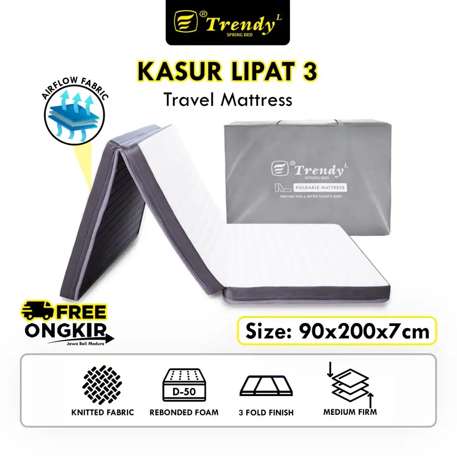 Trendy Kasur Lipat 3 Busa Rebonded Tebal 7 cm - Foldable Mattress / Travel Bed / Trifold Mattress