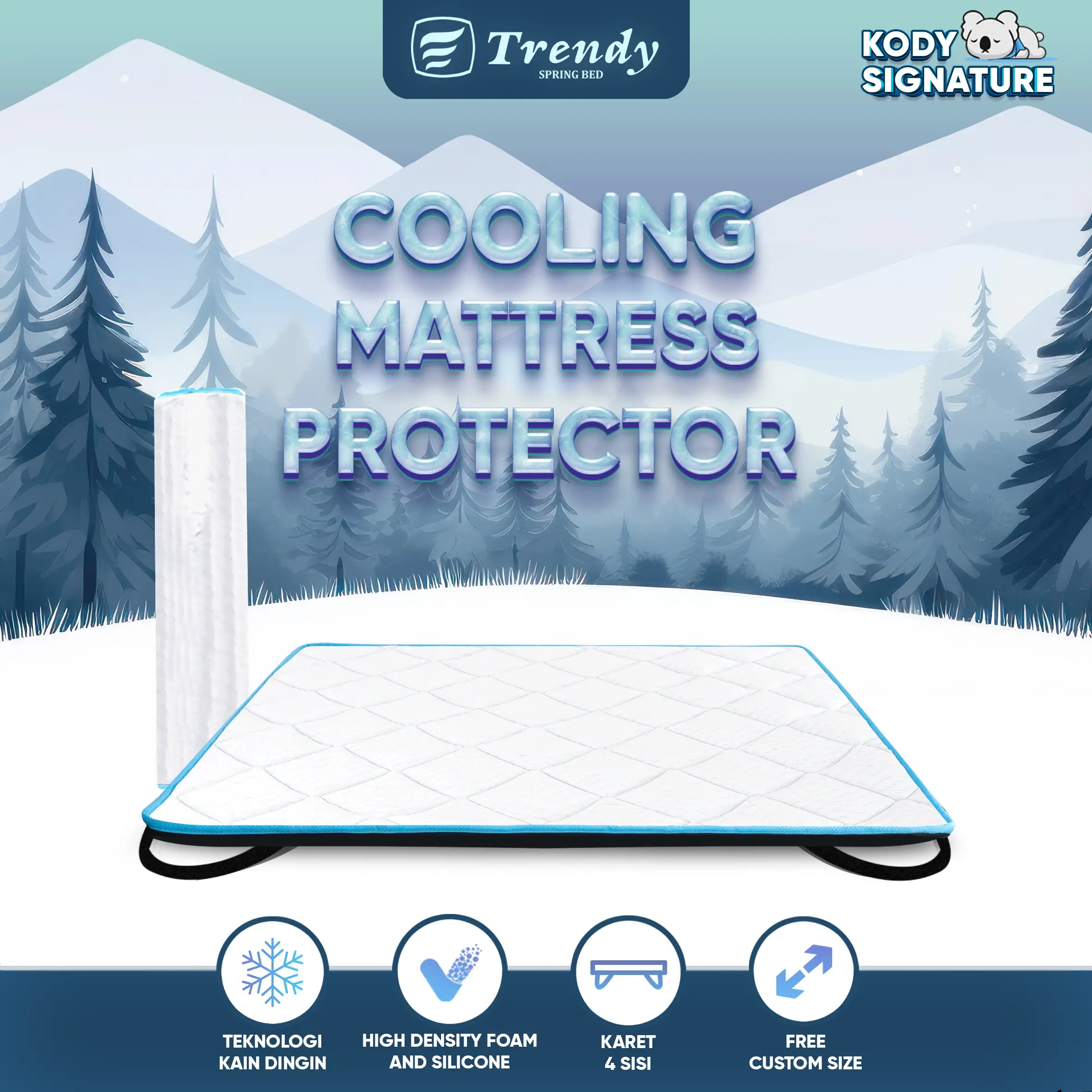 Kody Trendy Cooling Pad - Lapisan Pelindung Alas Kasur Kasur Dingin - Mattress Protector Roll Packed