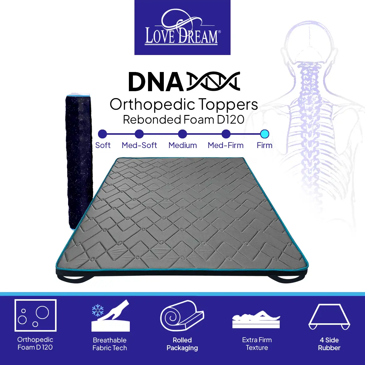 Love Dream DNA - Mattress Topper  Orthopedic  6,5cm - Pillow Top Kasur / Topper Kasur / Density 120