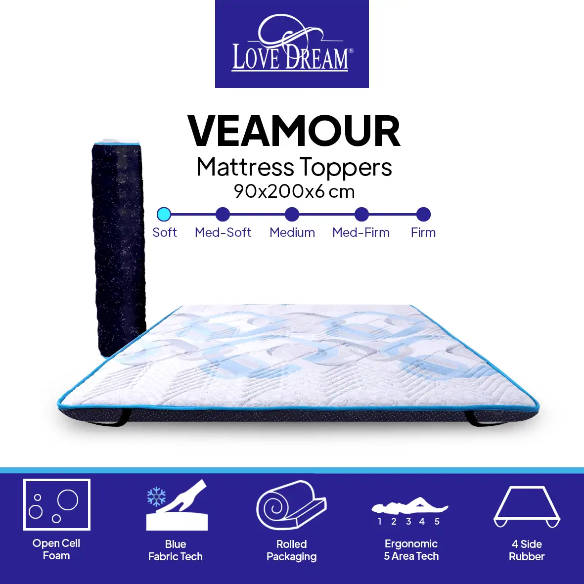Love Dream Veamour Mattress Topper Tebal 6 cm - Pillow Top Kasur / Topper Kasur