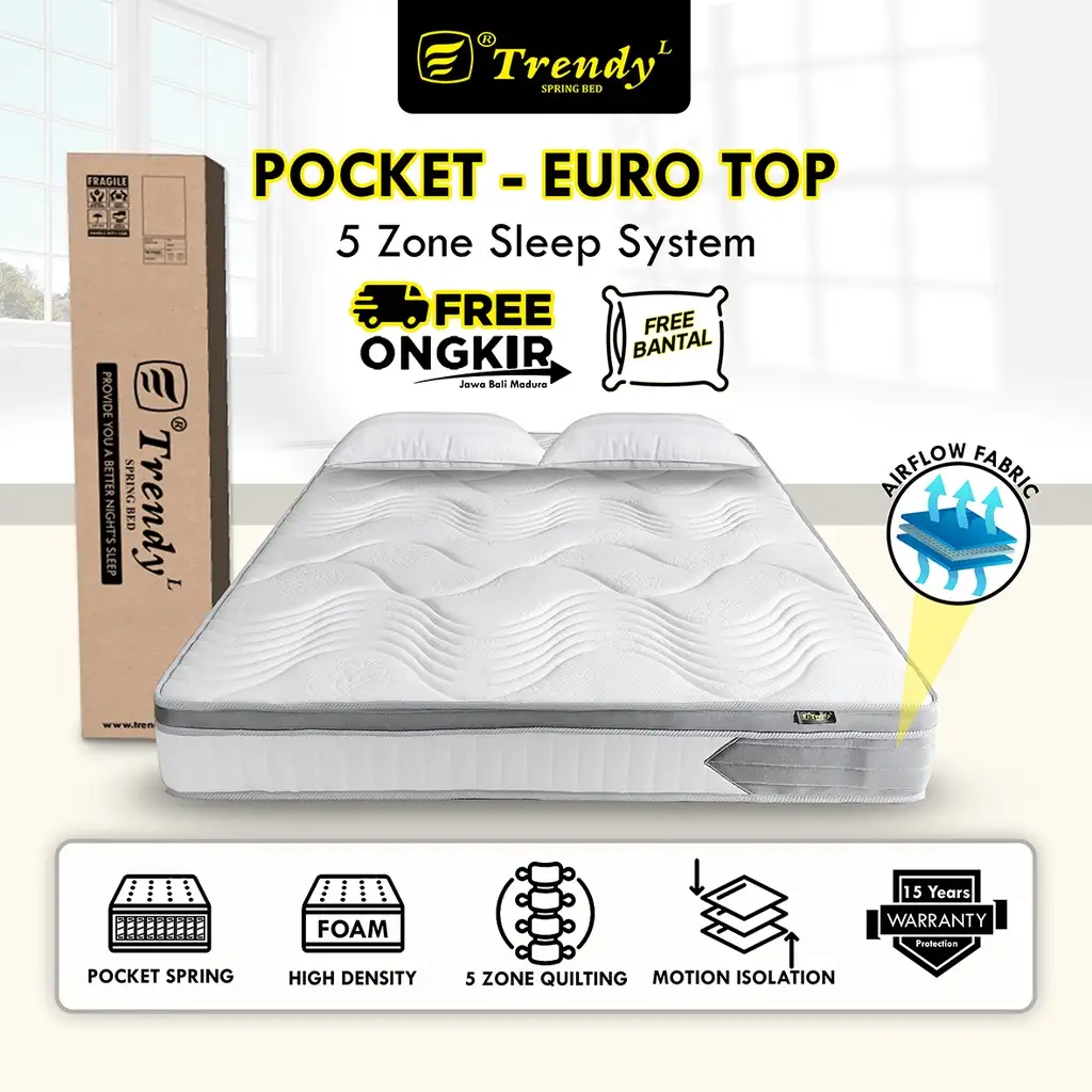 Trendy Pocket Spring Euro Top 28cm - Kasur Spring Bed Vacuum Press Roll - Mattress Kasur Dalam Box