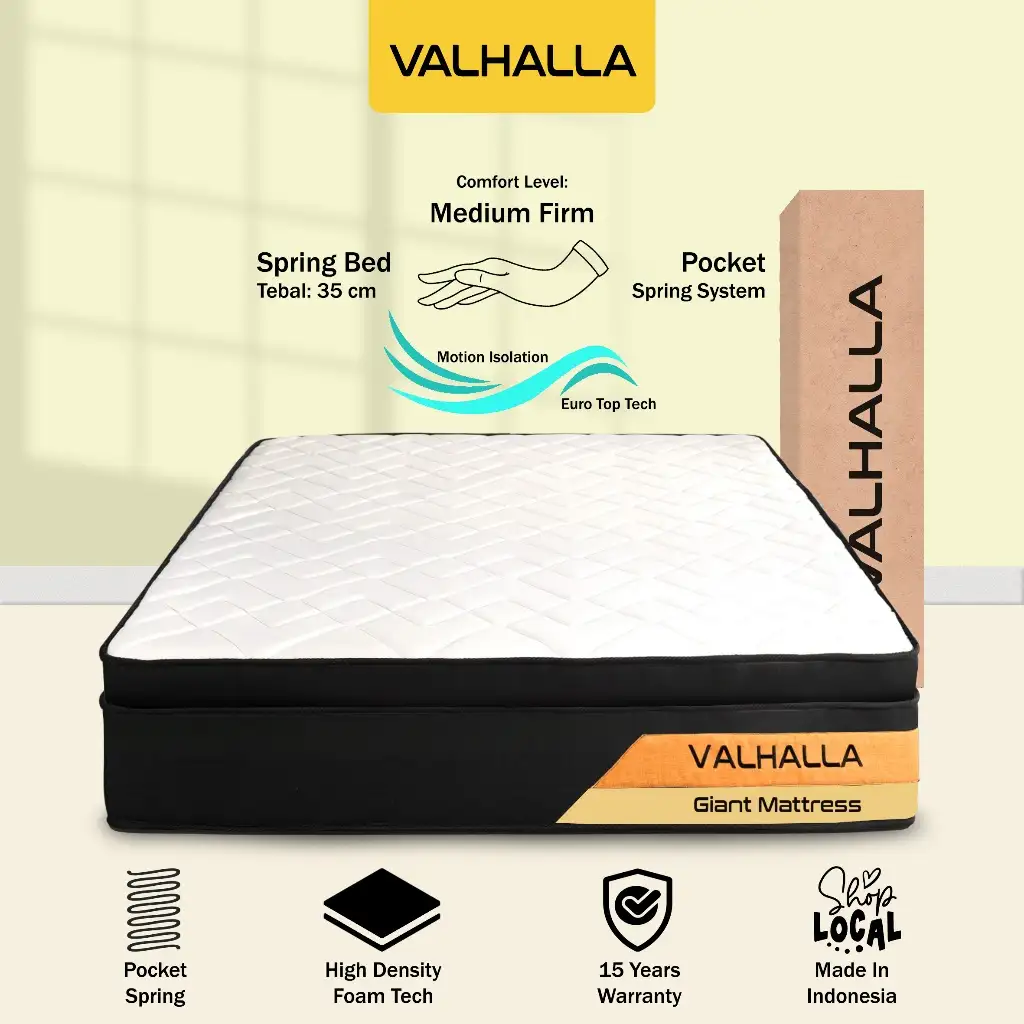Valhalla Kasur Spring Bed Giant Mattress 30/35cm - Pocket Spring Euro Top Vacuum Dalam Box