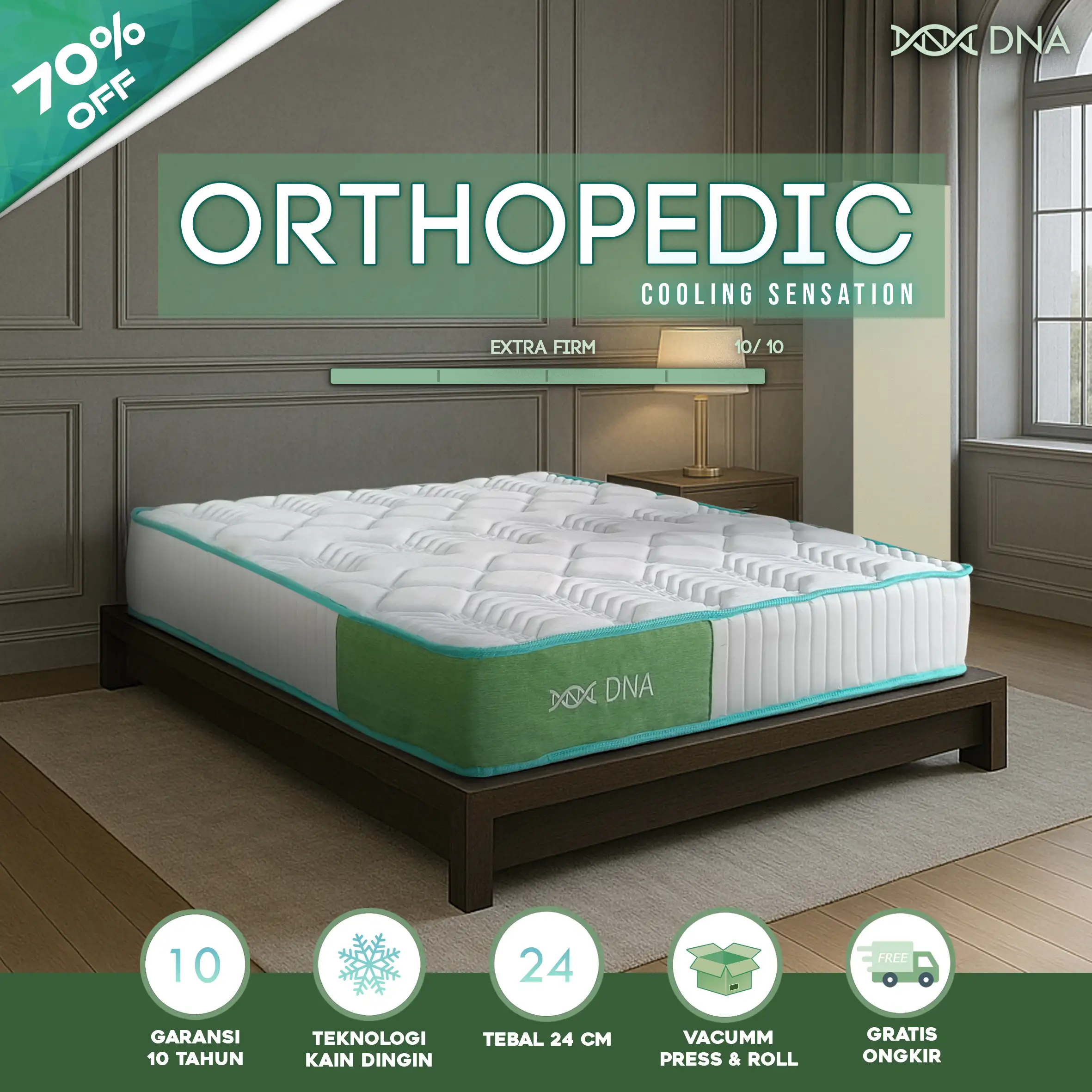 DNA Kasur Busa Orthopedic Cooling Sensation 24cm - Vacuum Dalam Box - Tekstur 2 sisi