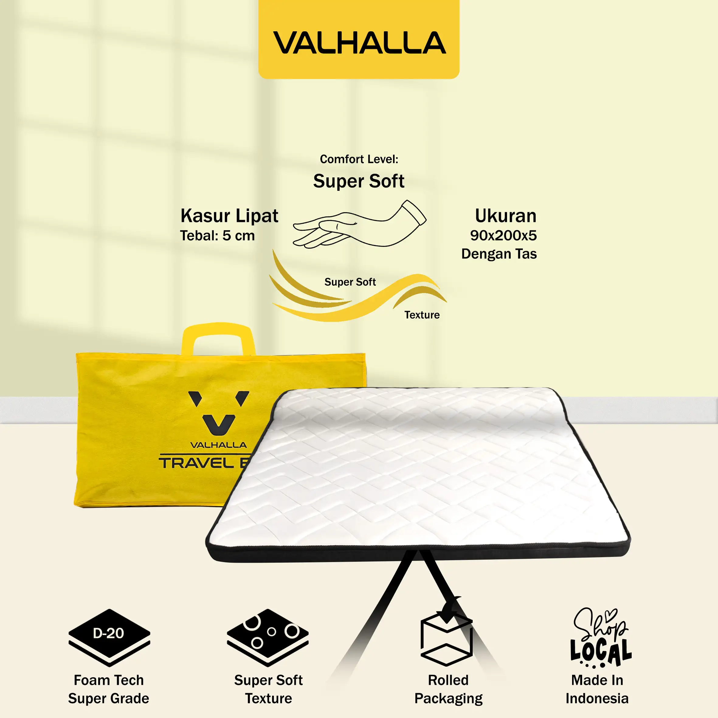 Valhalla Kasur Lipat 90x200x5cm  - Kasur Travel/ Travel Mattress Empuk (Super Soft)