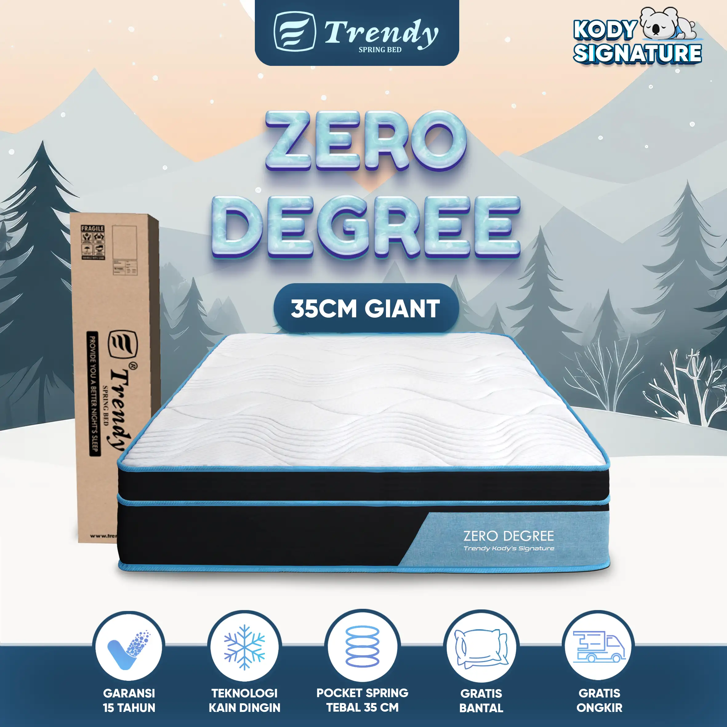 Kody Trendy Pocket Spring Giant Mattress 26-35cm - Zero Degree Standard/Euro Top Vacuum Dalam Box