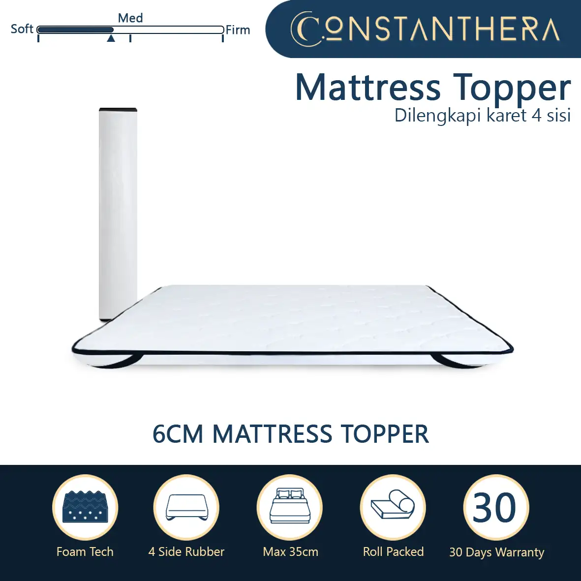 Constanthera Mattress Topper 3cm & 6cm - Topper Full Busa Dengan Texture Empuk Roll Packing