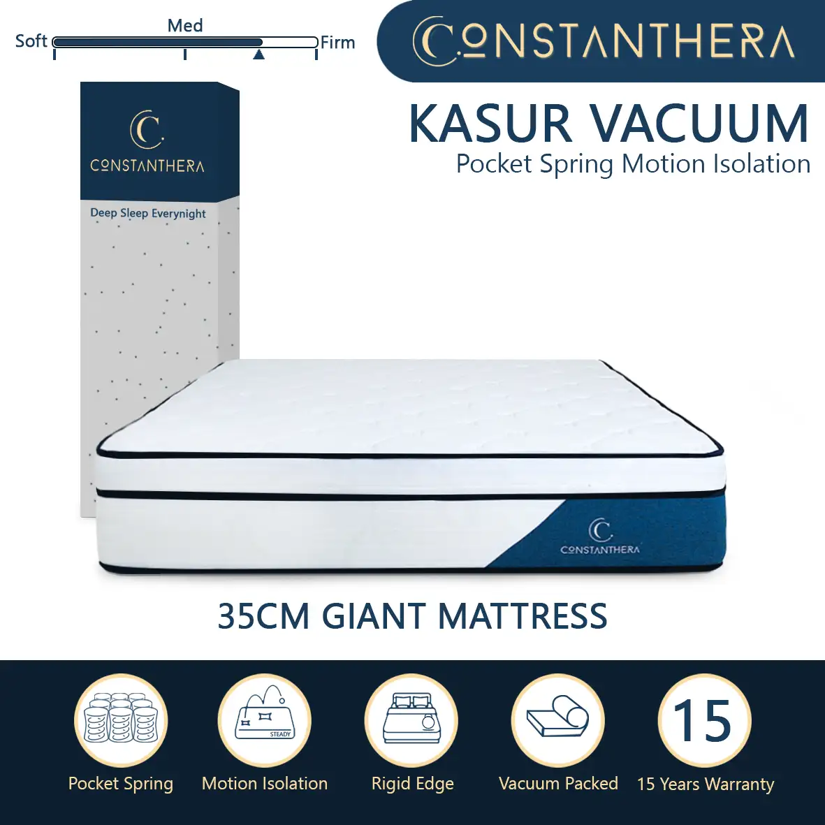 Constanthera Pocket Spring 30cm & 35cm Giant Mattress - Kasur Spring Bed Vacuum Dalam Box Motion Isolation