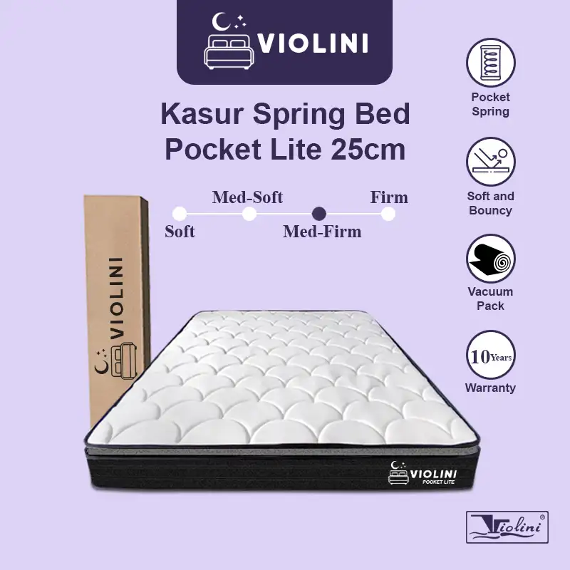 Violini Pocket Lite 25cm - Kasur Spring Bed Pocket Spring Motion Isolation Vacuum Dalam Box 20&25cm