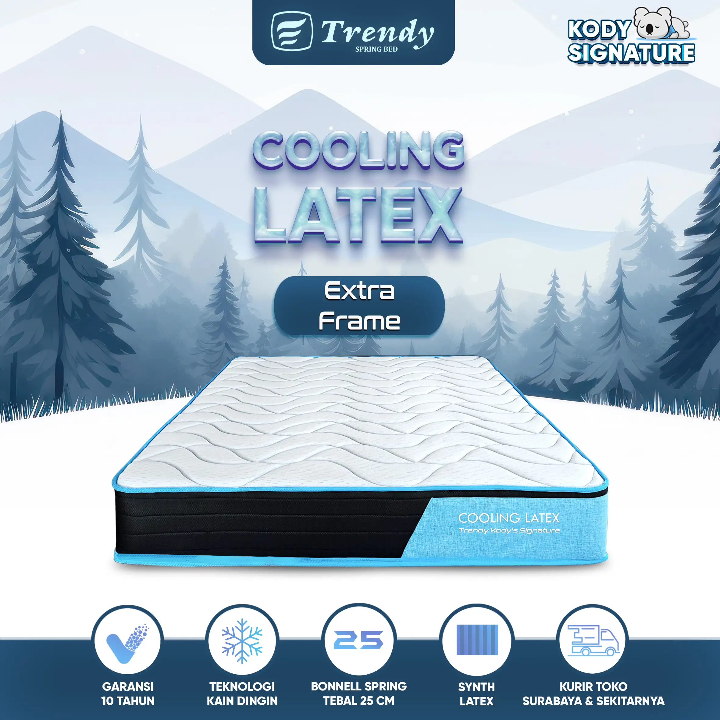 Kody Trendy Cooling Latex Spring Bed - Dengan Bingkai 25cm Non Vacuum