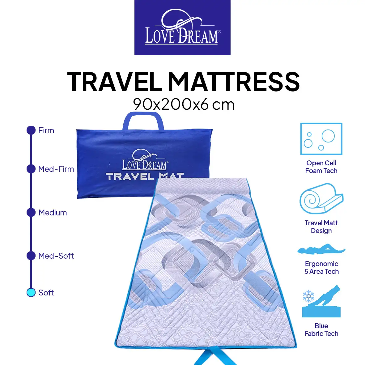 Love Dream Travel Mattress 6cm - Kasur Lipat Dengan Bantal